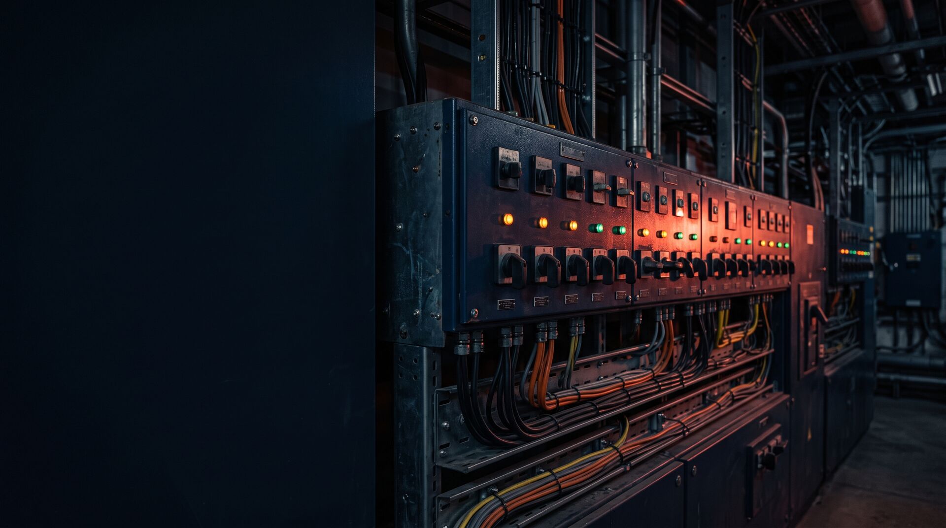 Industrial switchgear panel with indicator lights